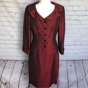 Jones New York Suit Set Blazer Jacket Pencil Skirt Red and Black Size 6
